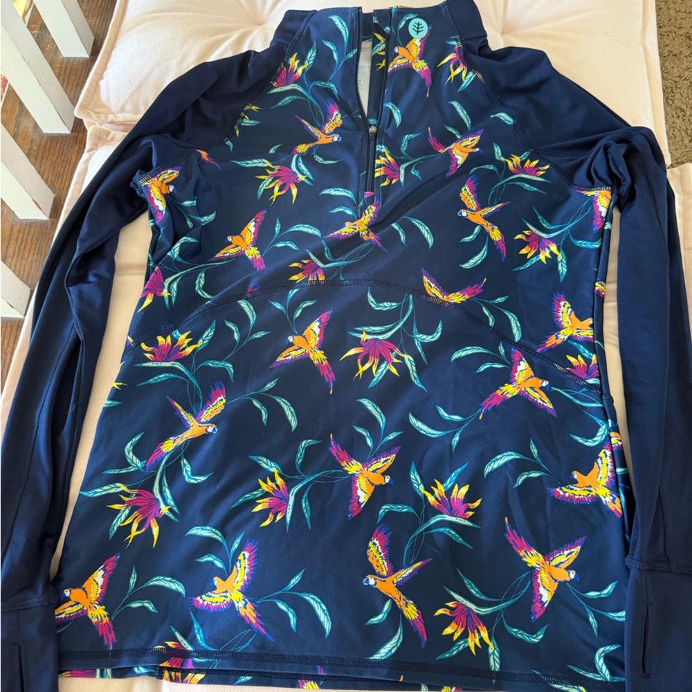 Coolibar Navy Pullover with Tropical Bird Print